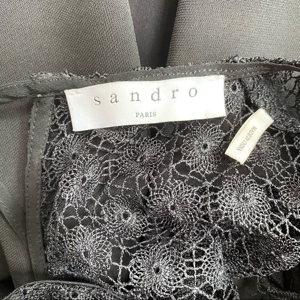 Sandro Paris Black Lace Yoke Cap Sleeve Shift Dress Size 1 / Small - Picture 13 of 16